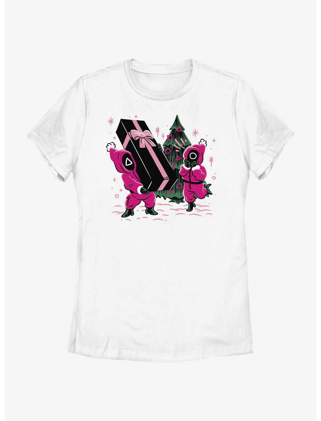 Squid Game Holiday Presents Pink Soldiers Womens T-Shirt, WHITE, hi-res