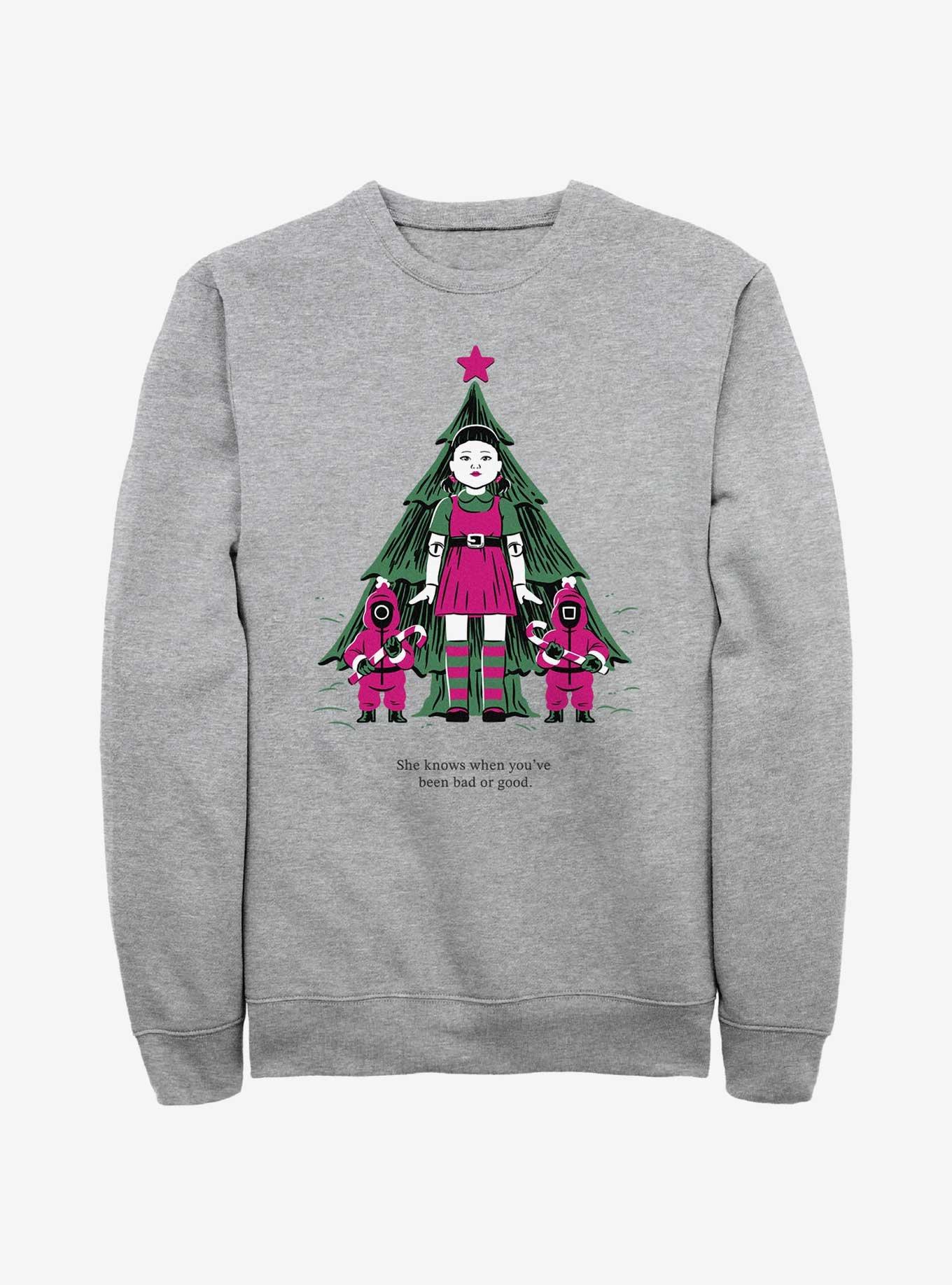 Squid Game Christmas Young-Hee Doll Knows Sweatshirt, ATH HTR, hi-res