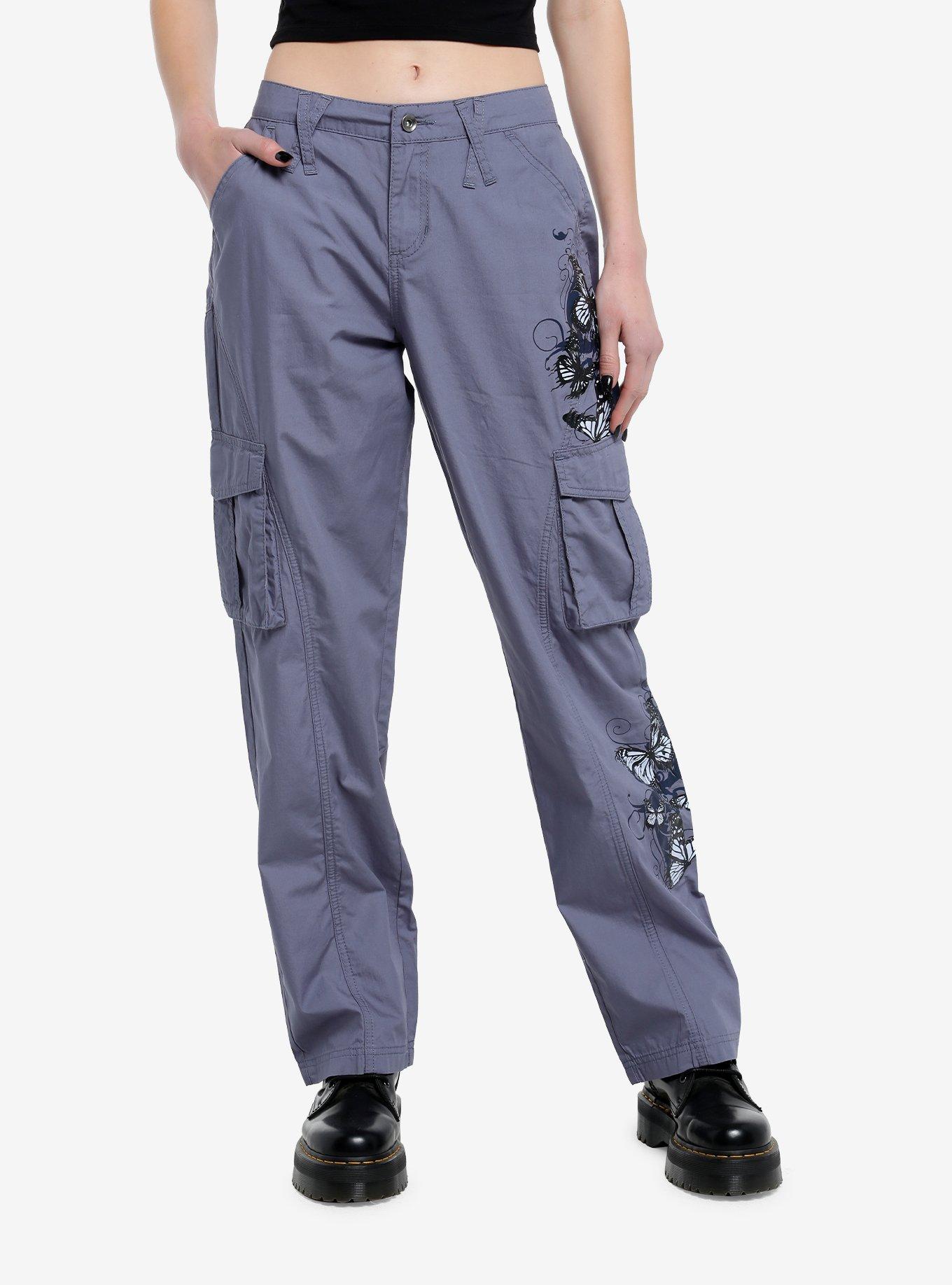 Slate Grey Butterfly Filigree Girls Cargo Pants, , hi-res