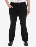 Black Stud D-ring Flare Pants Plus Size, BLACK, hi-res