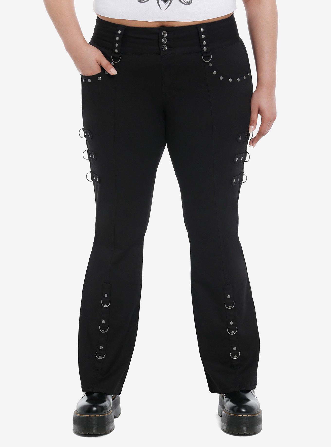 Black Stud D-ring Flare Pants Plus Size