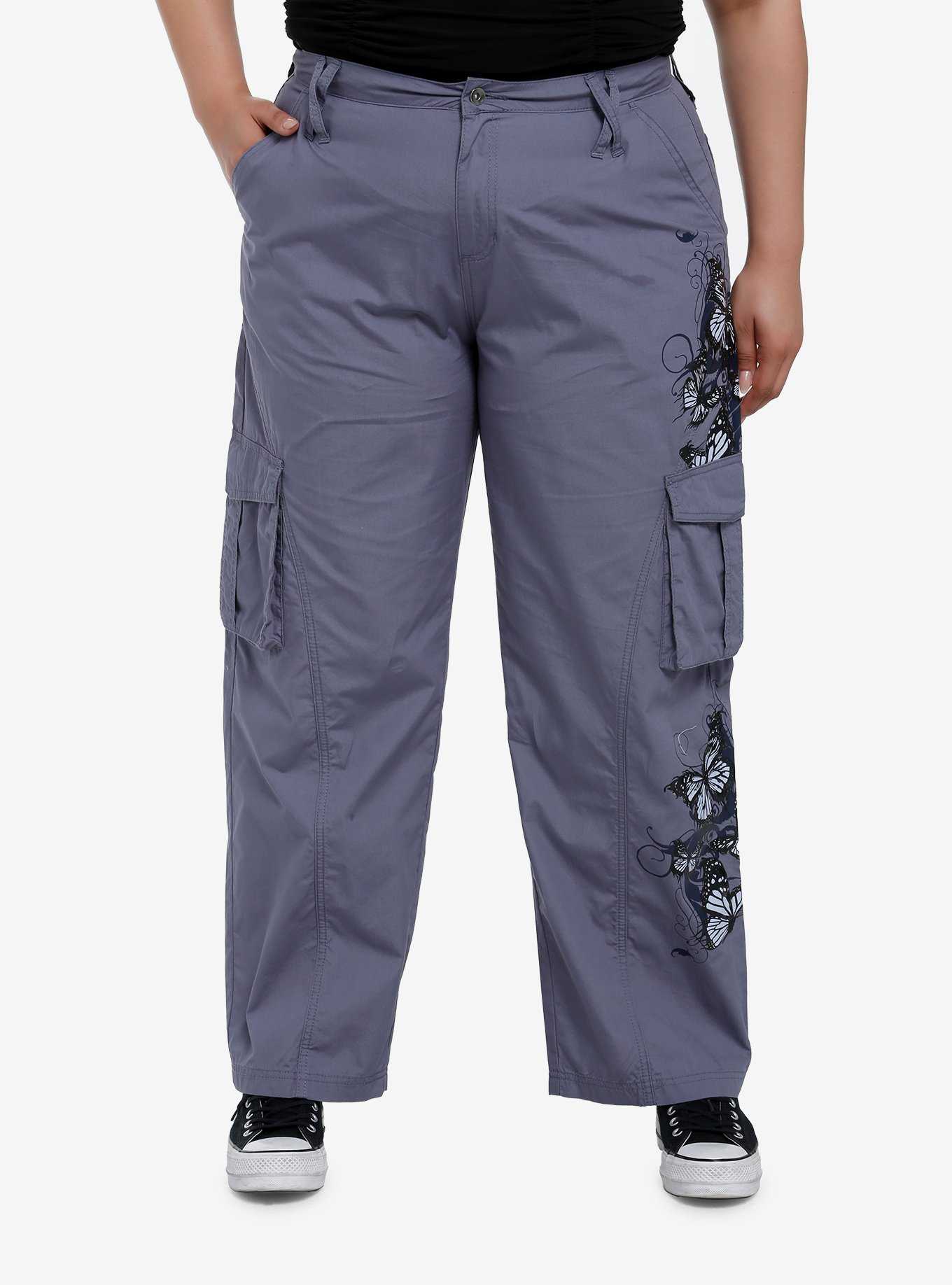Slate Grey Butterfly Filigree Girls Cargo Pants Plus Size, , hi-res