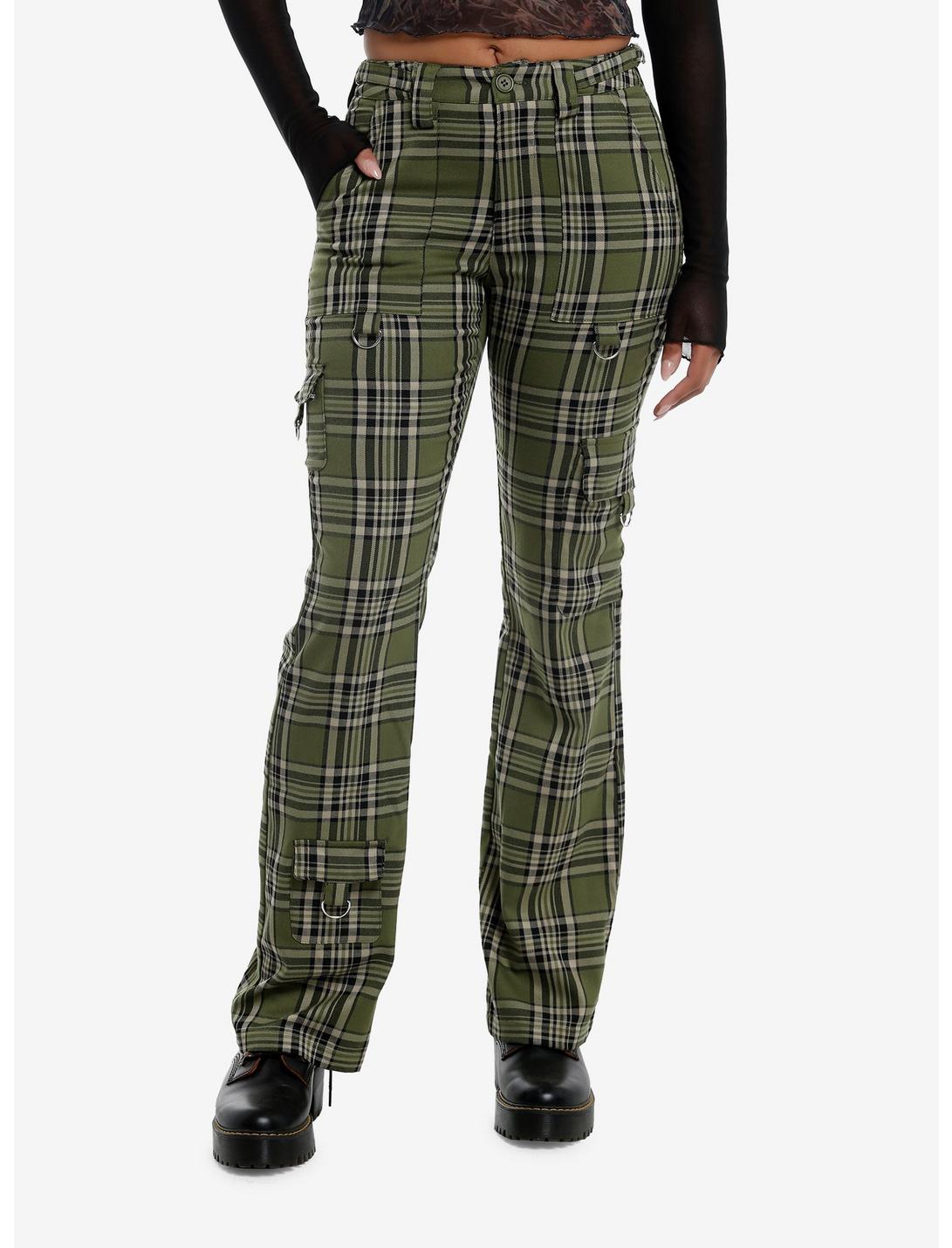 Thorn & Fable Green Plaid Hardware Girls Flare Pants | Hot Topic