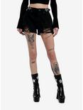 Cosmic Aura Black Buckles & Chains Girls Denim Shorts, BLACK, hi-res