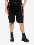 Social Collision Black & Red Grommet Chain Carpenter Shorts Plus Size, RED, hi-res