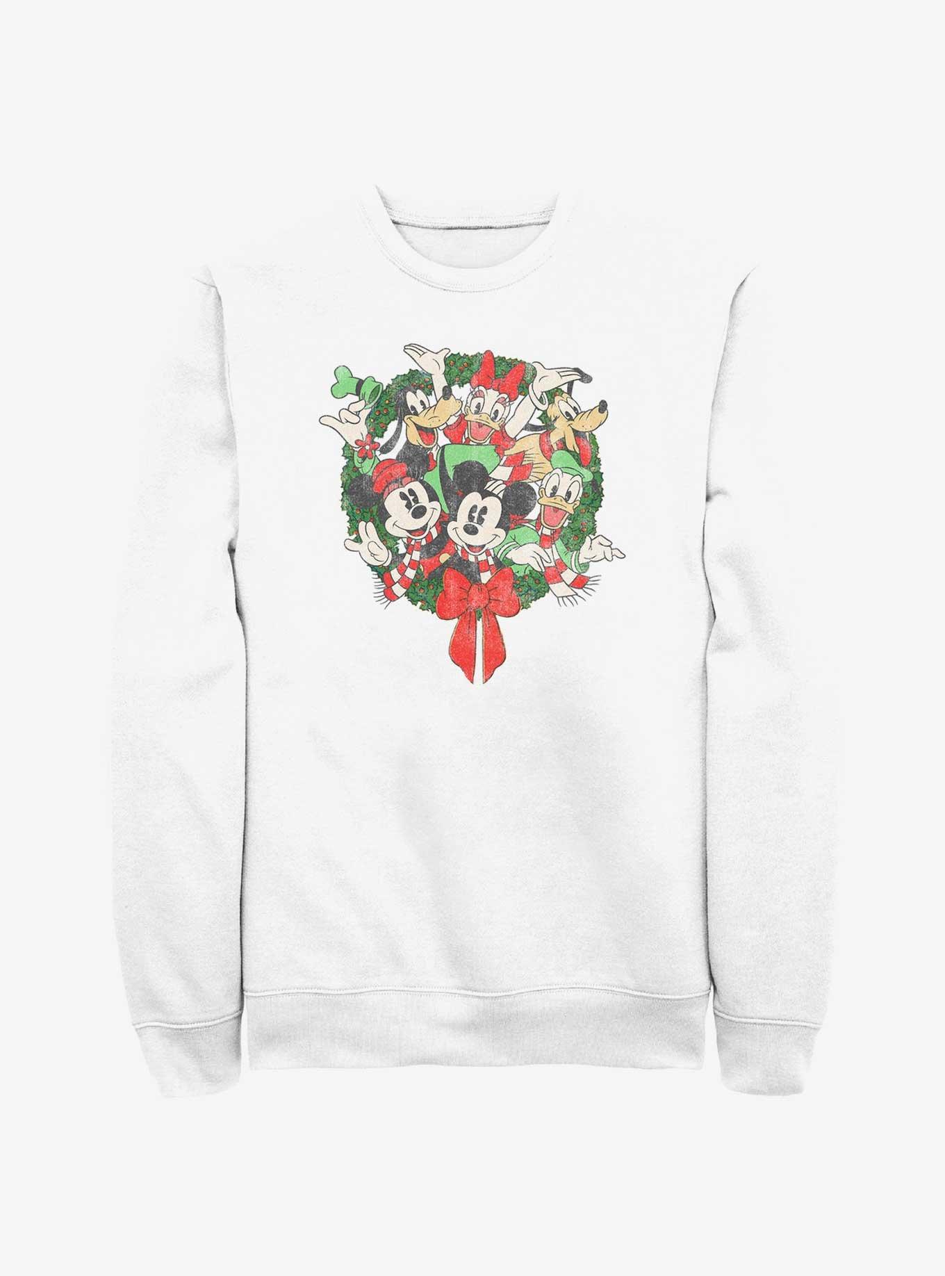 Disney Mickey Mouse Mickey & Friends Christmas Wreath Sweatshirt, WHITE, hi-res