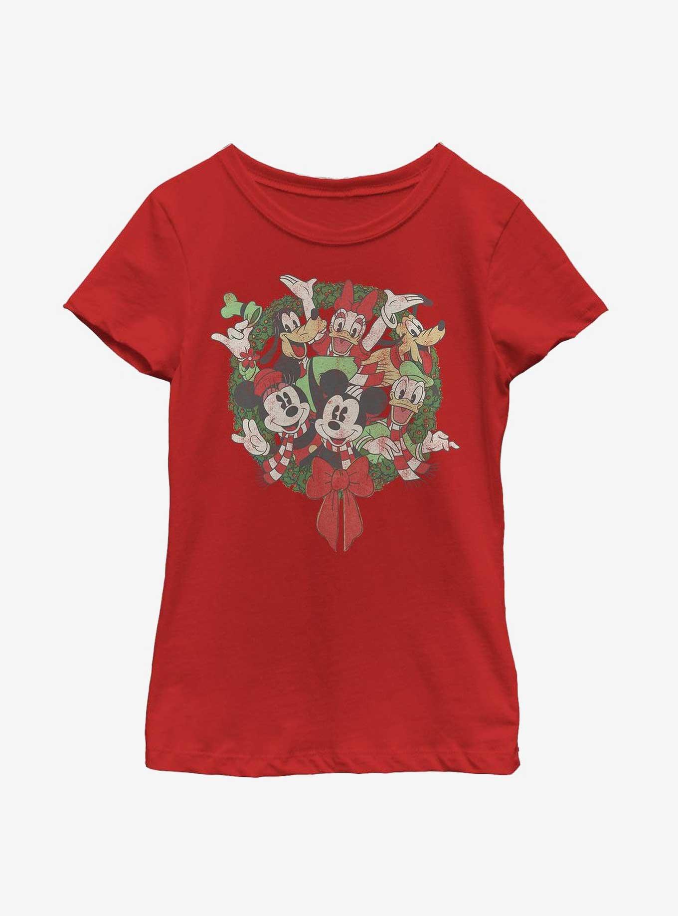 Disney Mickey Mouse Mickey & Friends Christmas Wreath Youth Girls T-Shirt, , hi-res