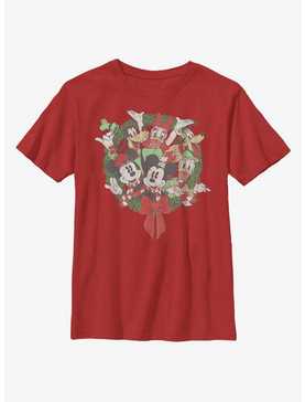 Disney Mickey Mouse Mickey & Friends Christmas Wreath Youth T-Shirt, , hi-res