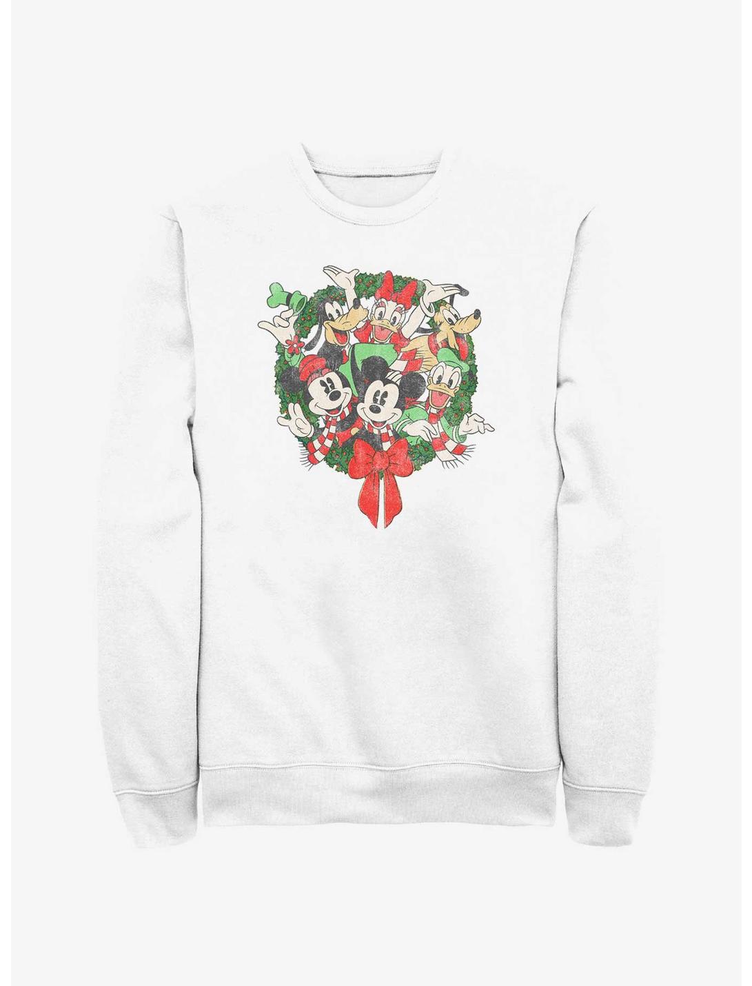 Disney Mickey Mouse Mickey & Friends Christmas Wreath Sweatshirt, WHITE, hi-res
