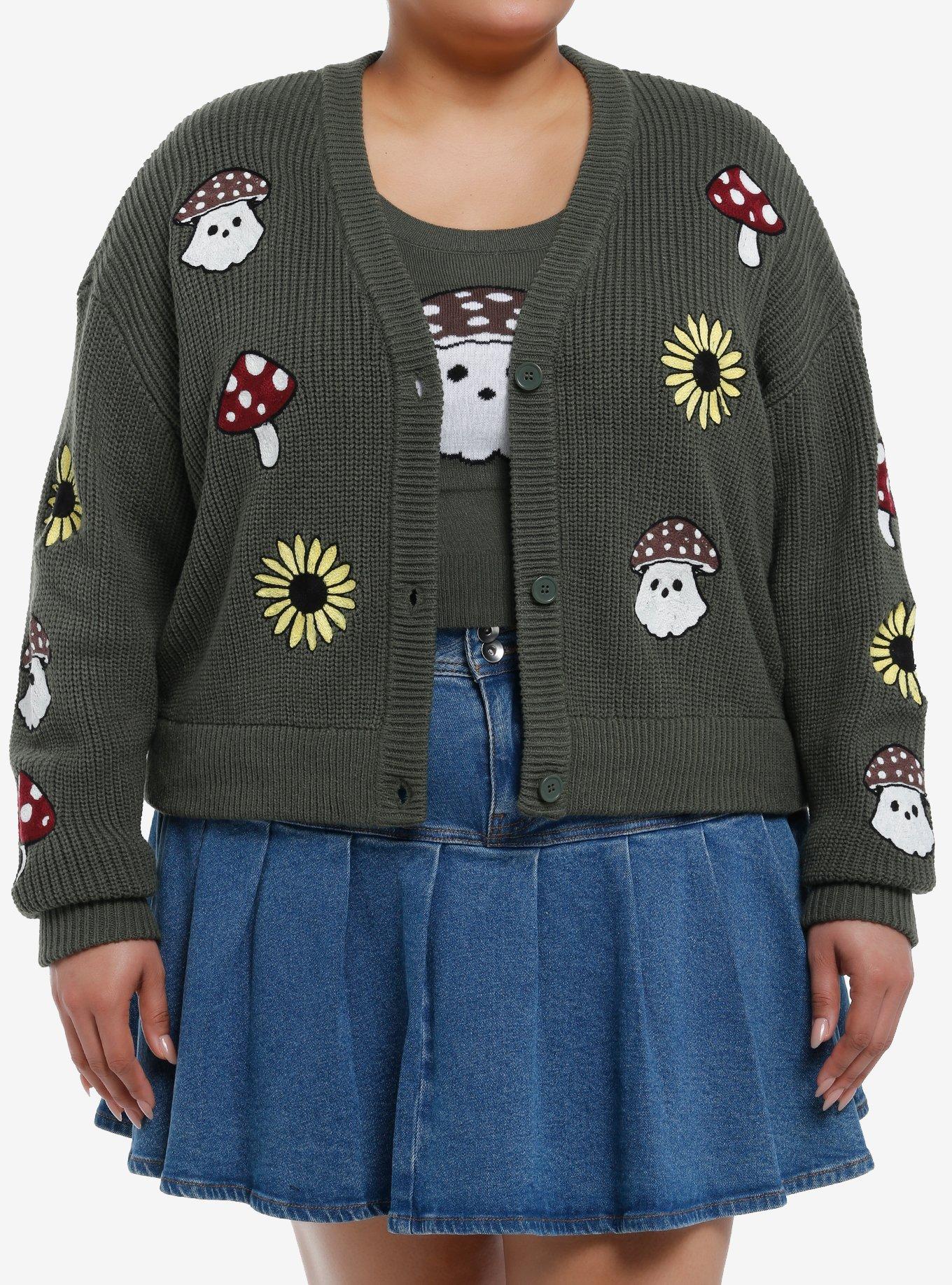 Thorn & Fable Mushroom Ghost Girls Crop Cardigan & Tank Top Set Plus Size, , hi-res