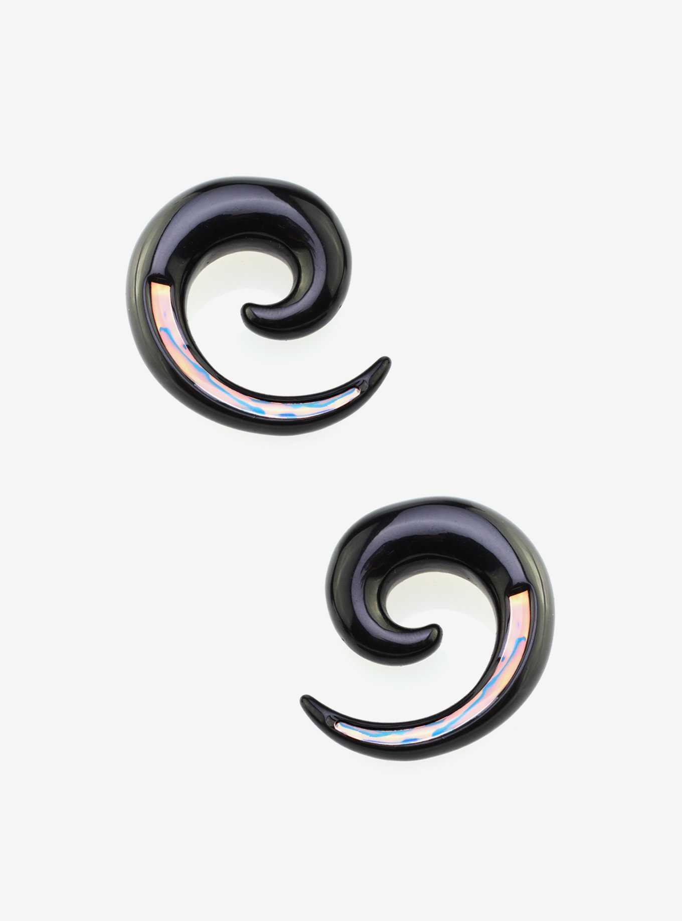 Acrylic Black Opalite Spiral Taper Plug 2 Pack, , hi-res