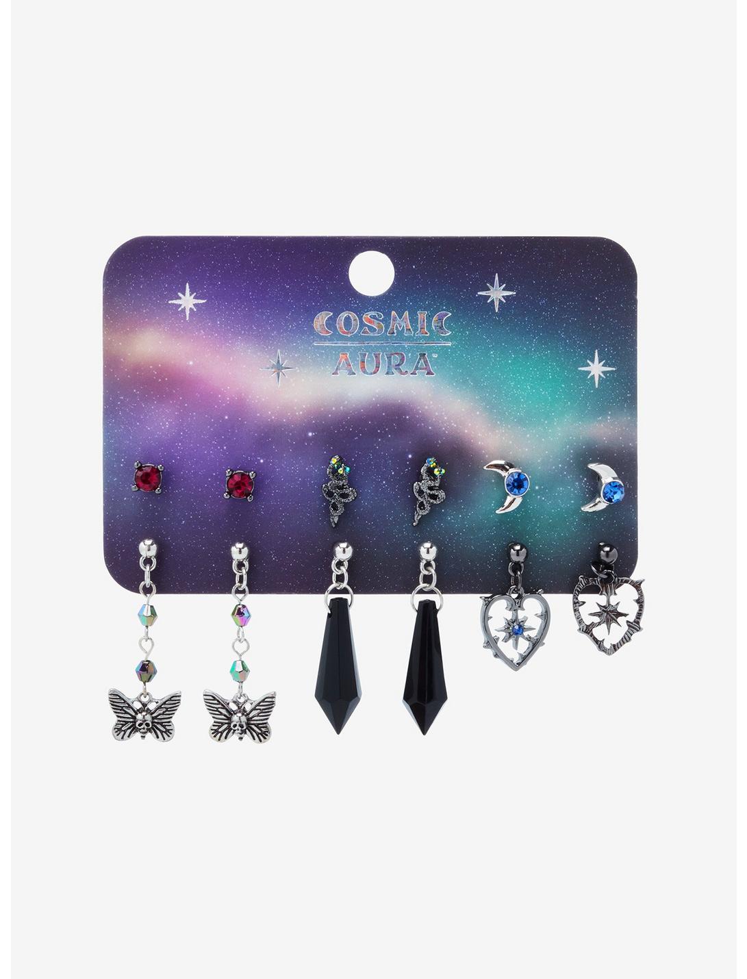 Cosmic Aura Witchy Moth Crystal Snake Earring Set, , hi-res