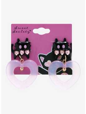 Sweet Society Black Cat Acrylic Heart Earrings, , hi-res