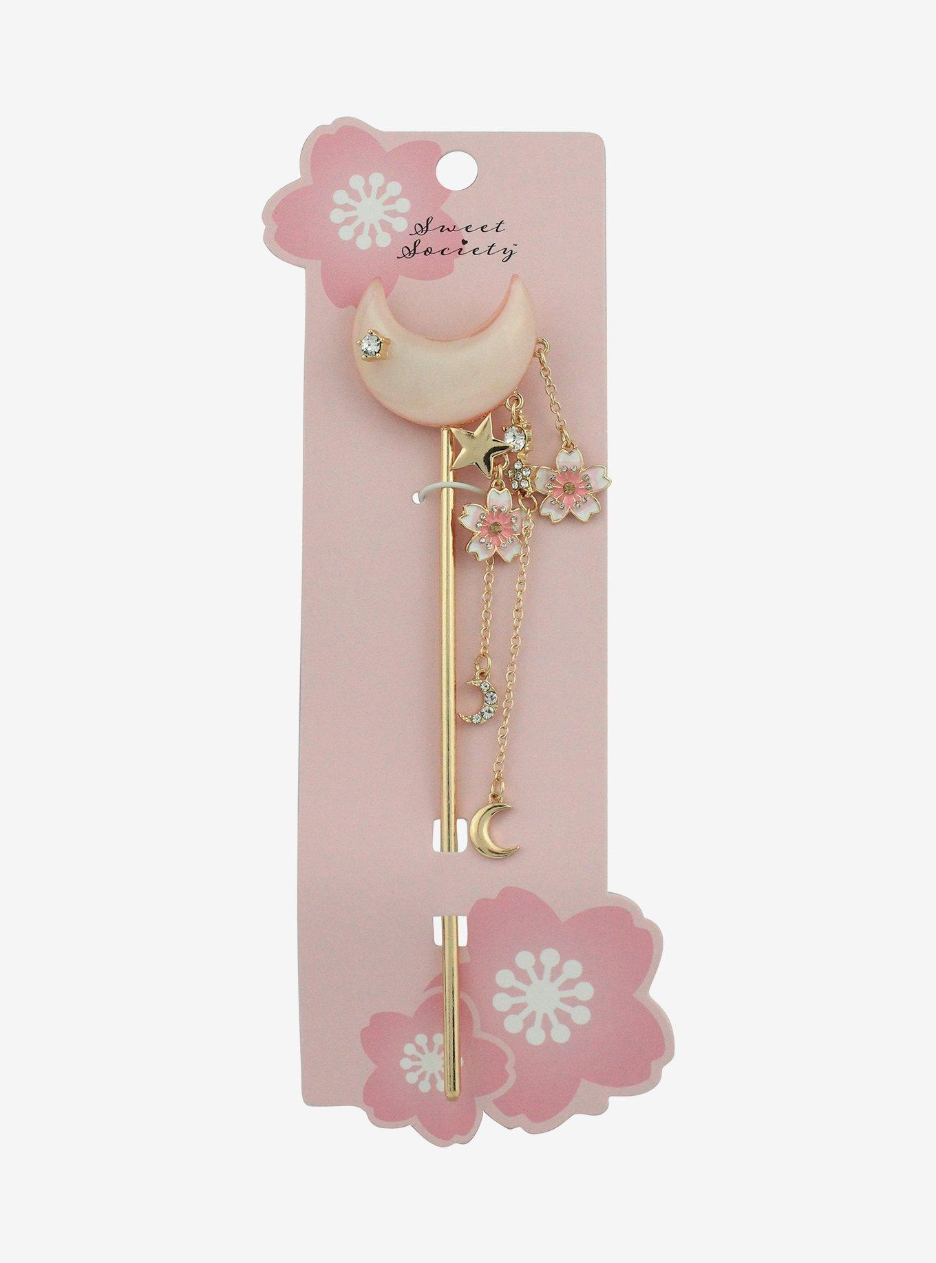 Sweet Society Crescent Moon Sakura Charm Bun Hair Stick, , hi-res