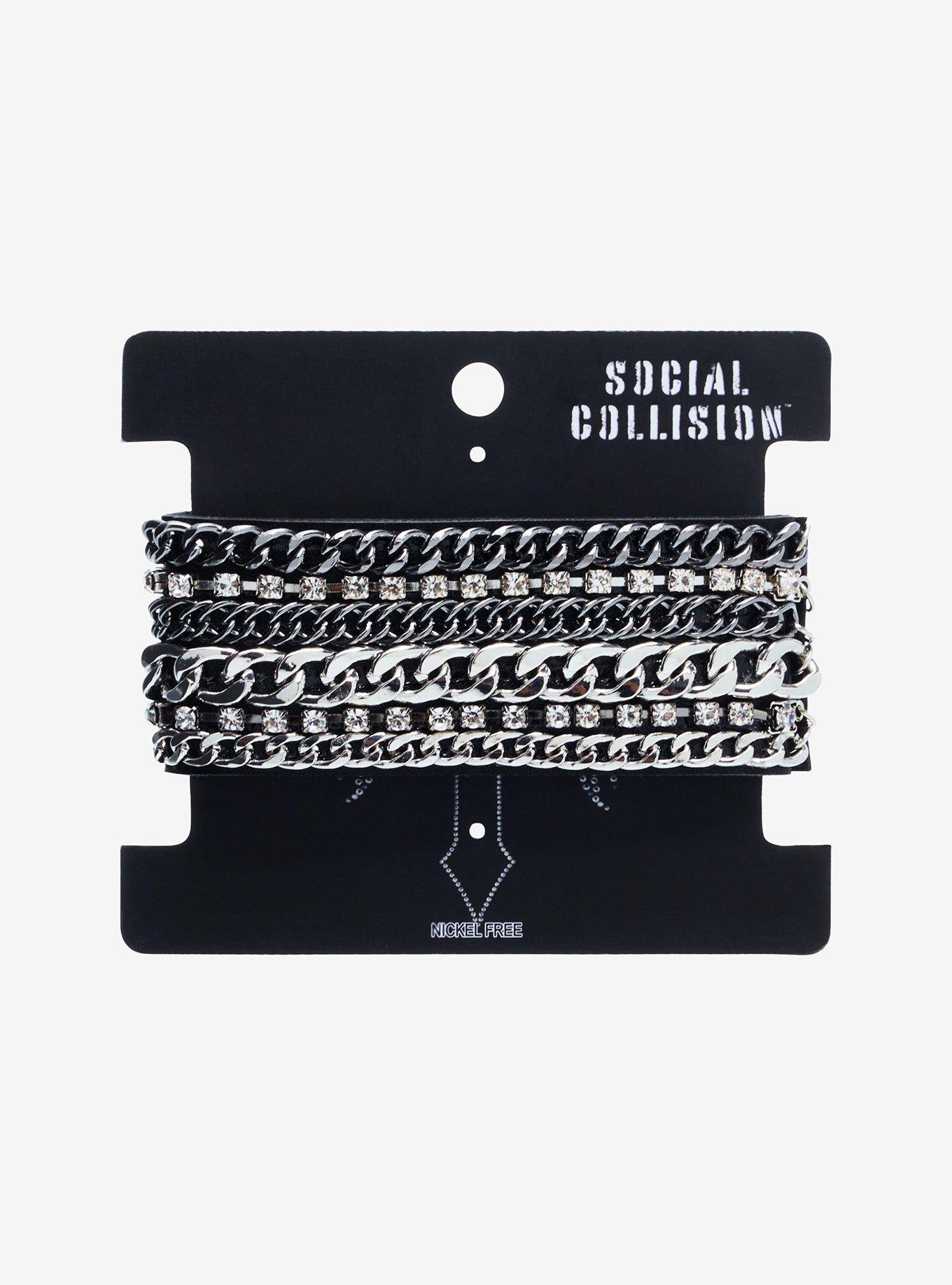 Social Collision Multi Chain Faux Leather Cuff, , hi-res