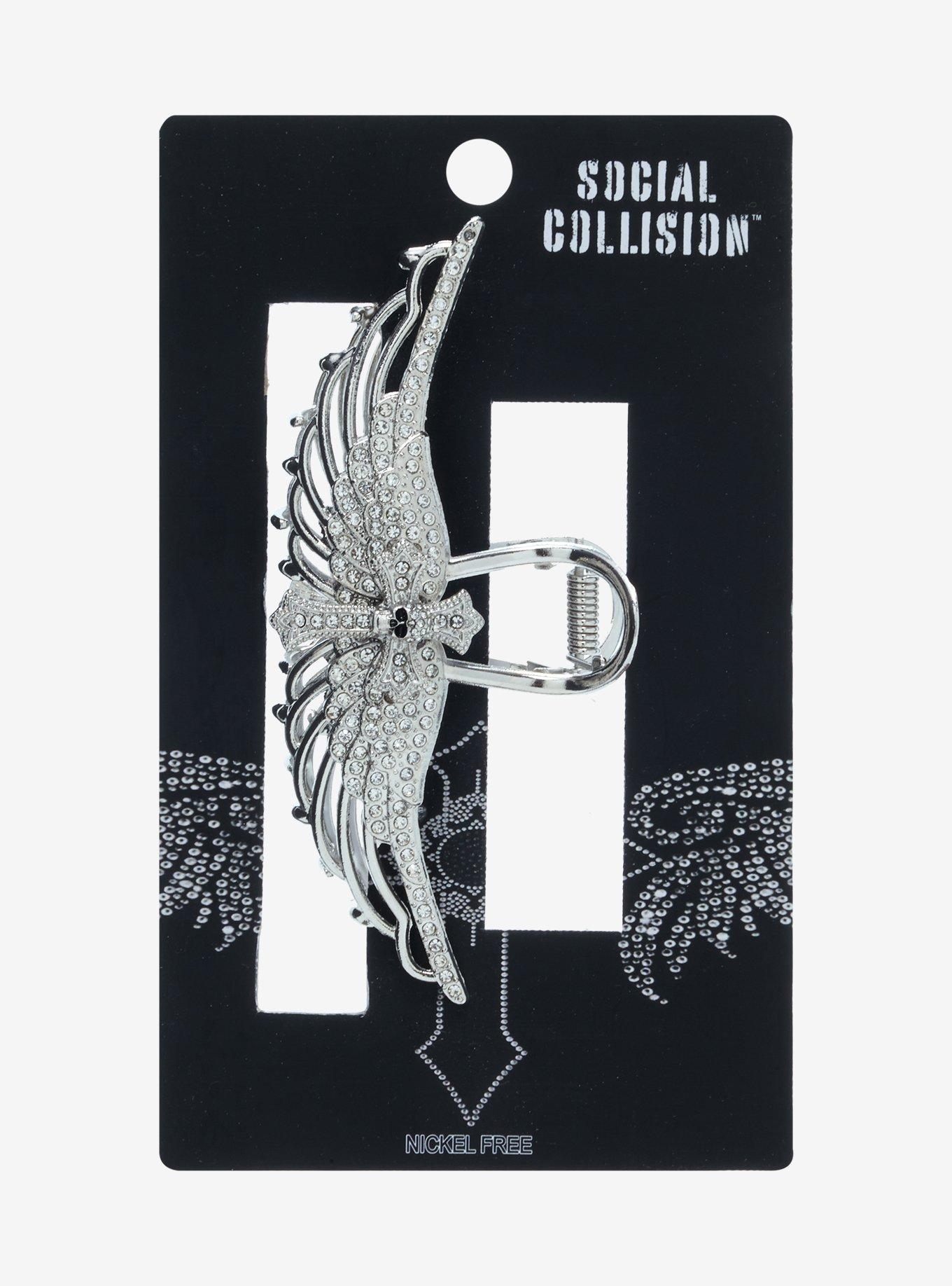 Social Collision® Wing Cross Skull Bling Claw Hair Clip, , hi-res