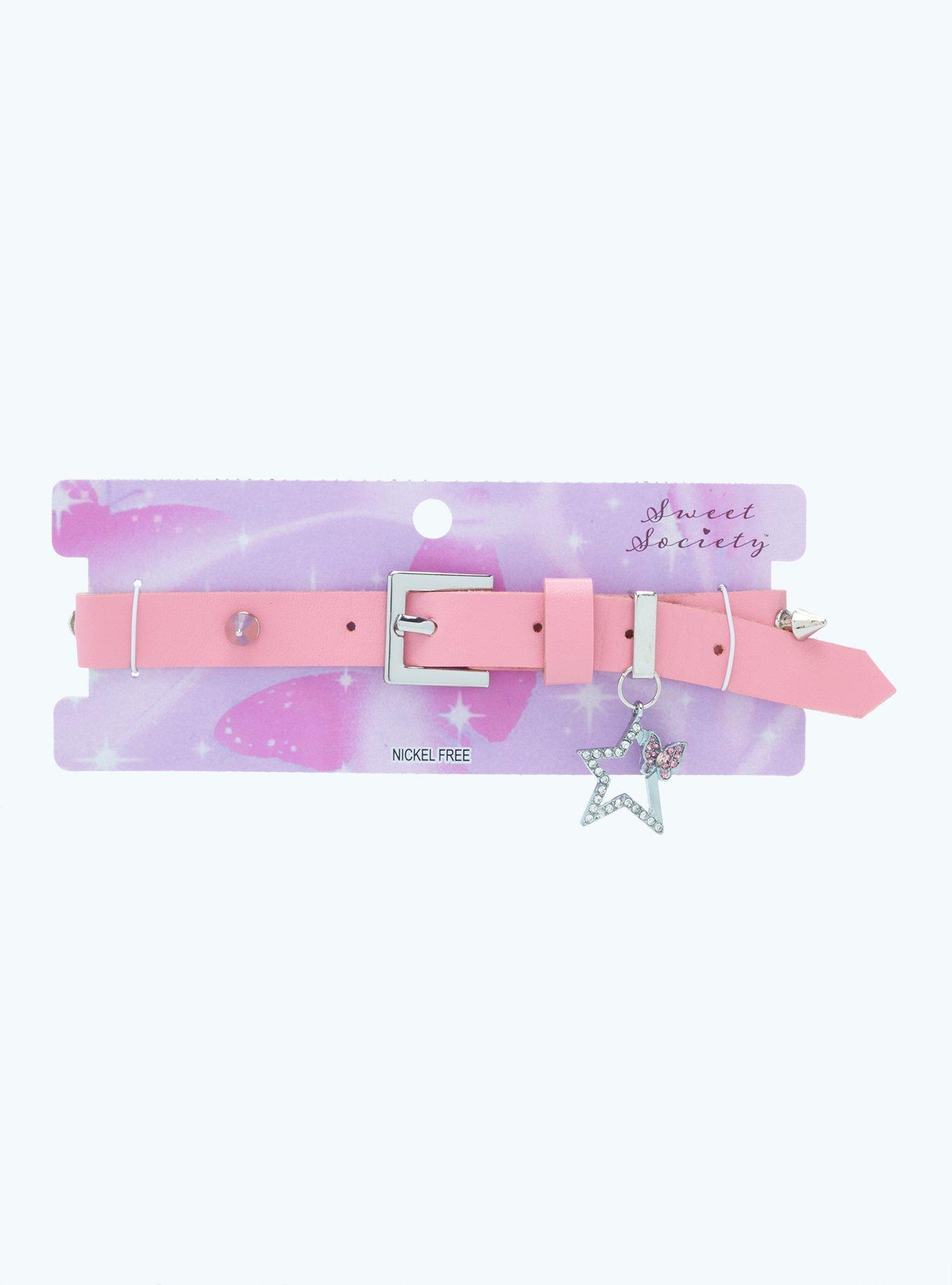 Sweet Society® Pink Buckle Spike Star Choker, , hi-res