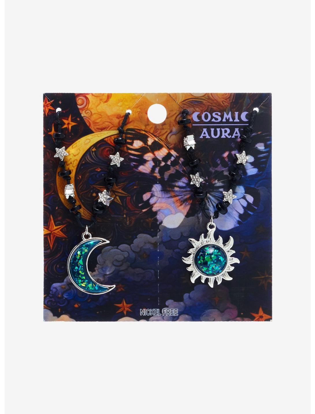 Cosmic Aura Blue Speckled Moon & Sun Best Friend Necklace Set, , hi-res