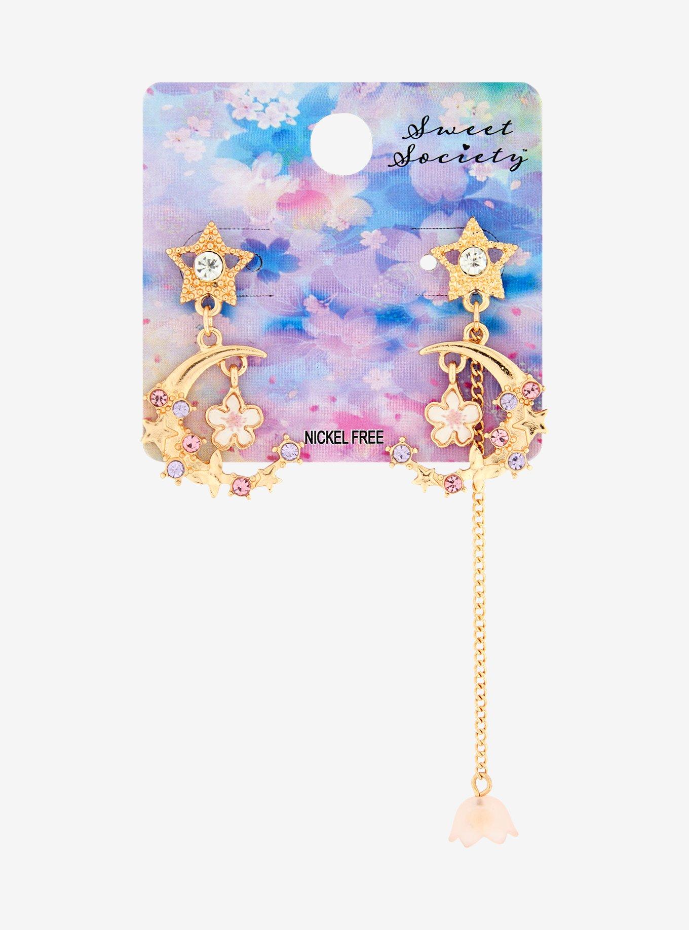 Sweet Society Moon & Star Flower Mismatch Earrings, , hi-res