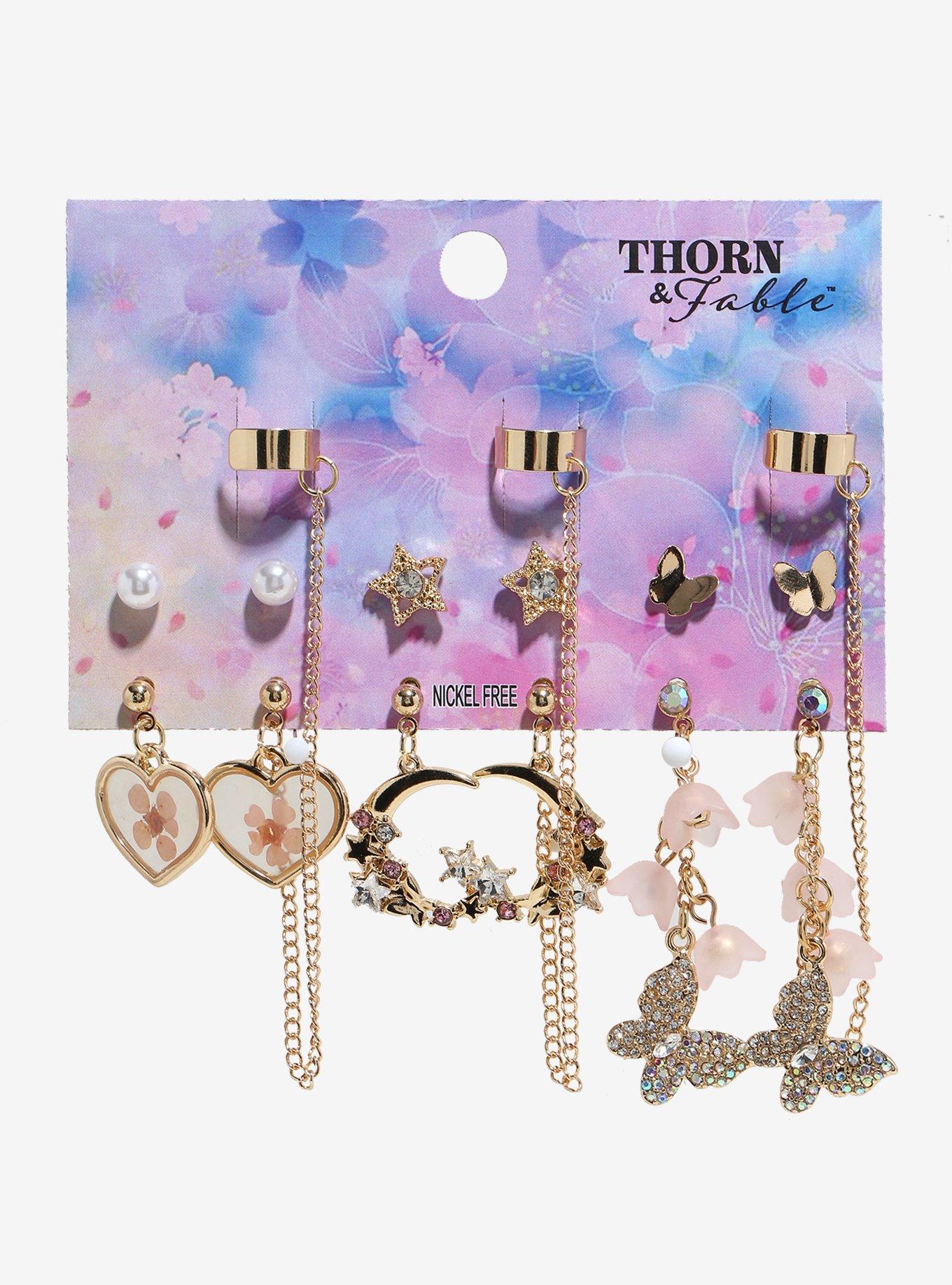 Thorn & Fable Celestial Sakura Cuff Earring Set, , hi-res