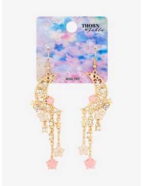 Thorn & Fable Cherry Blossom Ornate Moon Earrings, , hi-res
