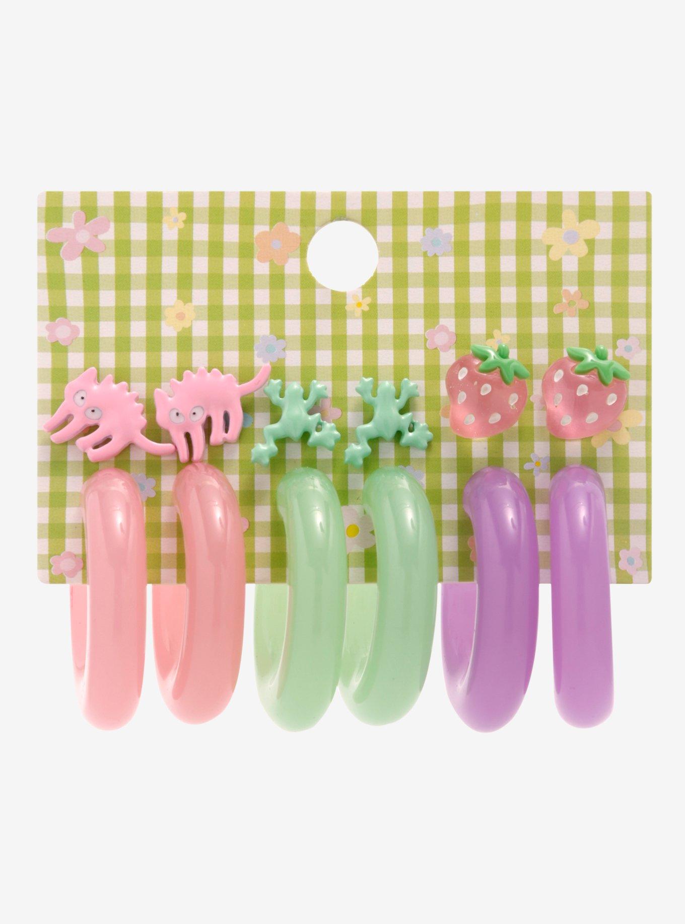 Strawberry Frog Cat Pastel Jelly Earring Set, , hi-res
