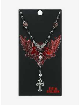Social Collision Goth Cross Red Rose Lariat Necklace, , hi-res
