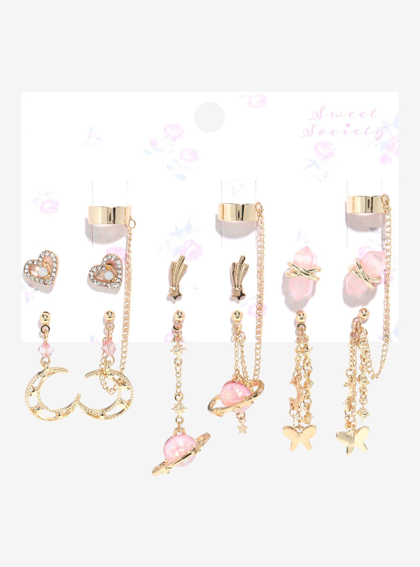 Sweet Society Pink Planet Celestial Cuff Earring Set, , hi-res