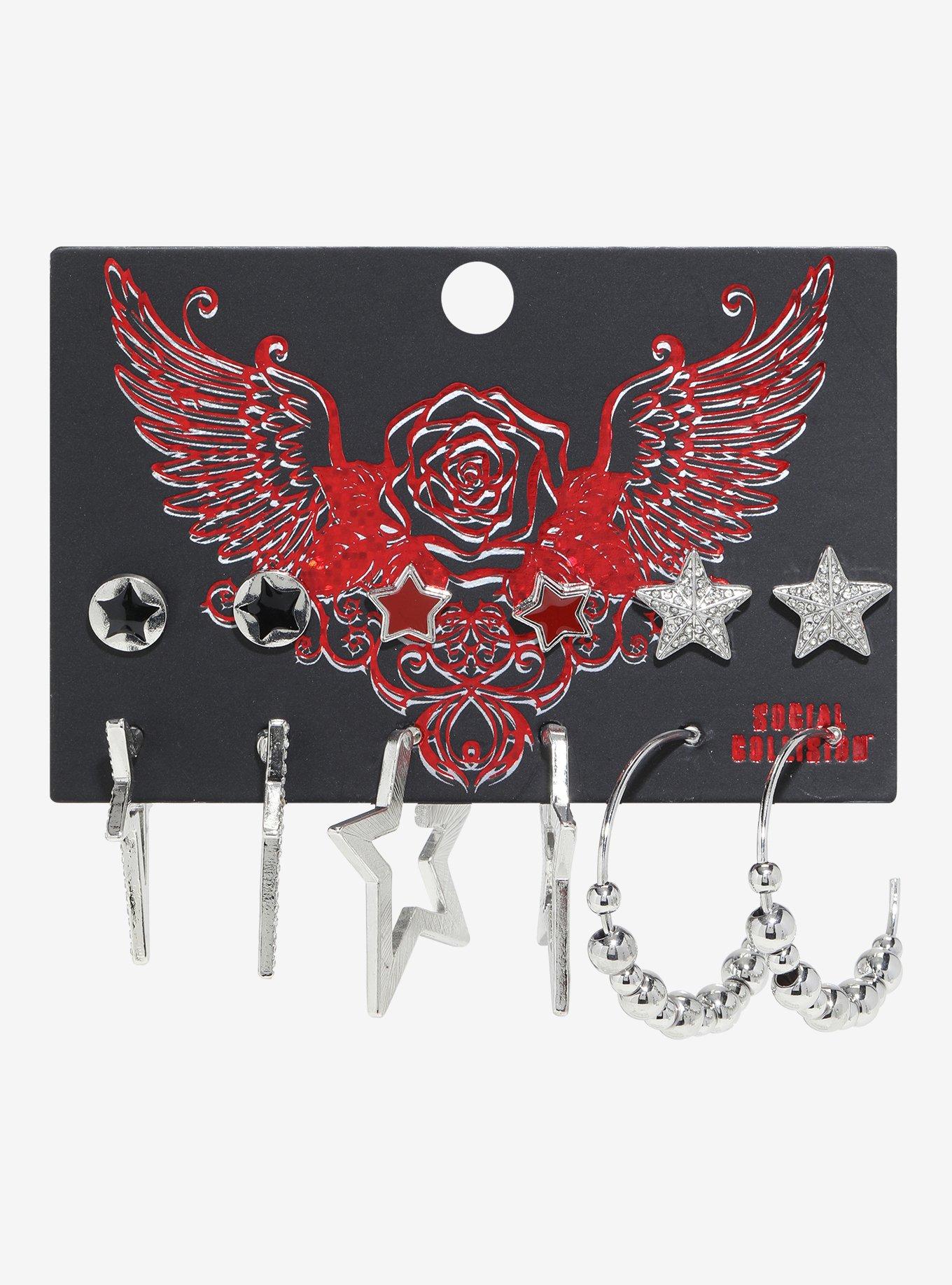Social Collision Star Hoop Earring Set, , hi-res