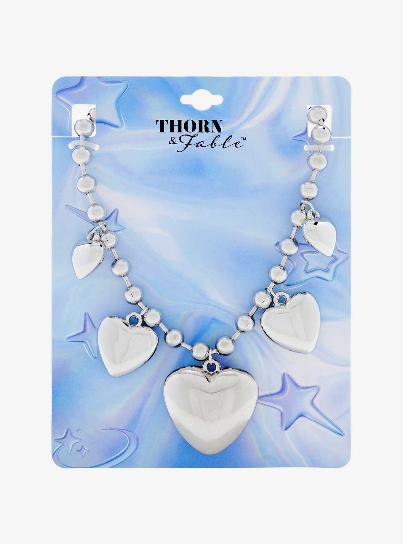 Thorn & Fable Bubble Heart Charm Ball Chain Necklace, , hi-res