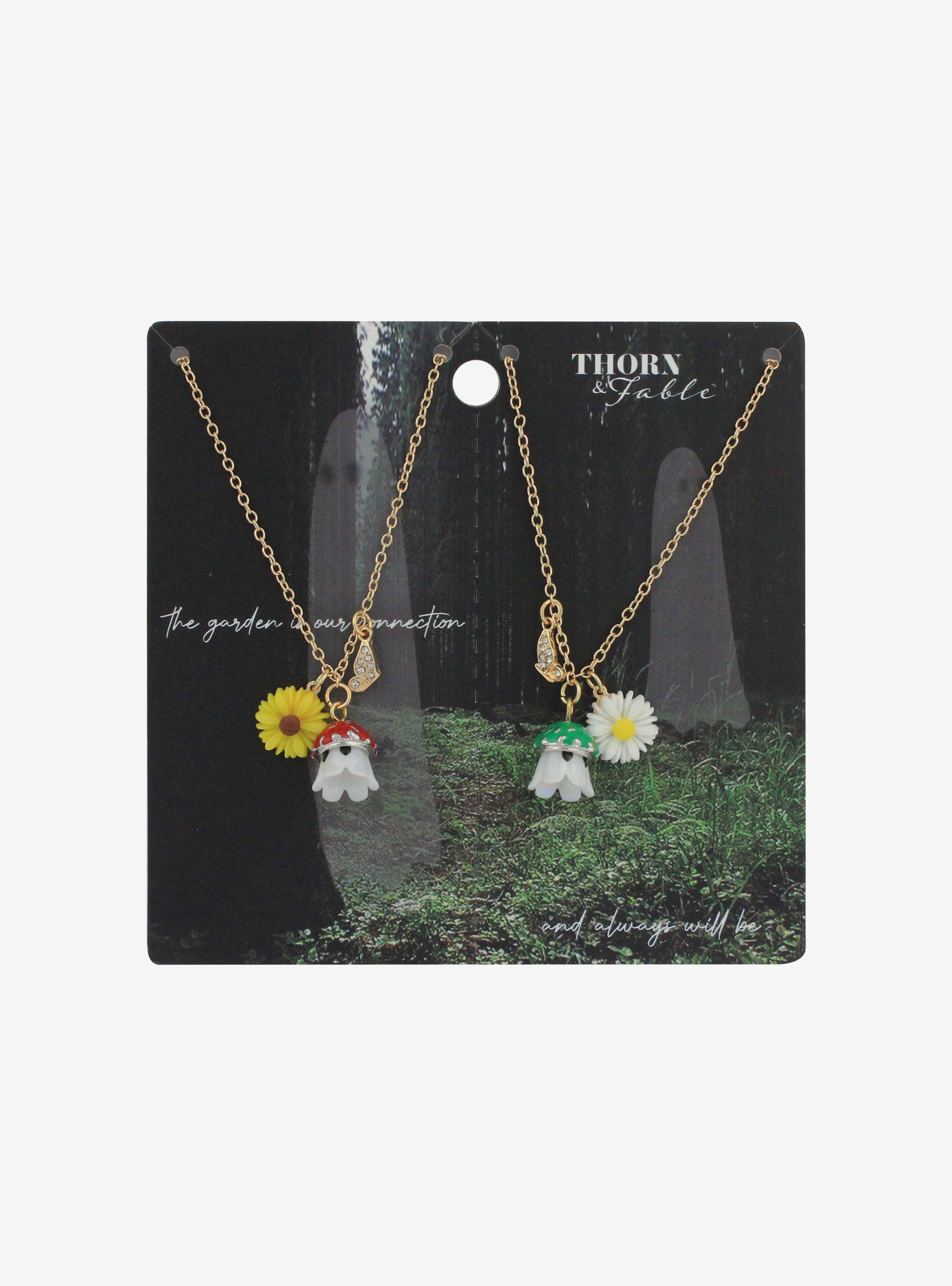 Thorn & Fable Mushroom Ghost Flower Best Friend Necklace Set, , hi-res