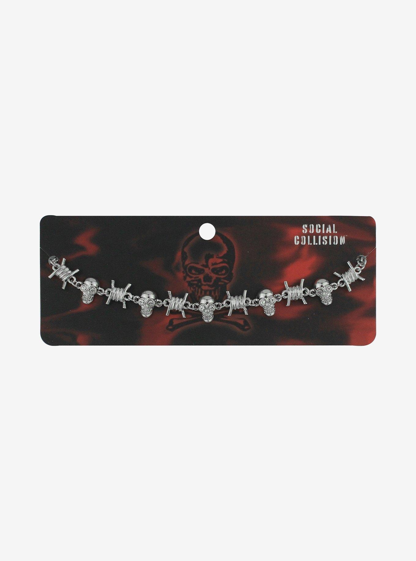 Social Collision Skull Barbed Wire Choker, , hi-res