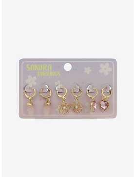 Sakura Heart Crystal Mini Hoop Earring Set, , hi-res