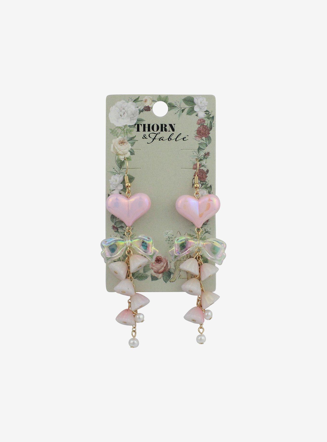 Thorn & Fable Heart Bow Lily Drop Earrings, , hi-res