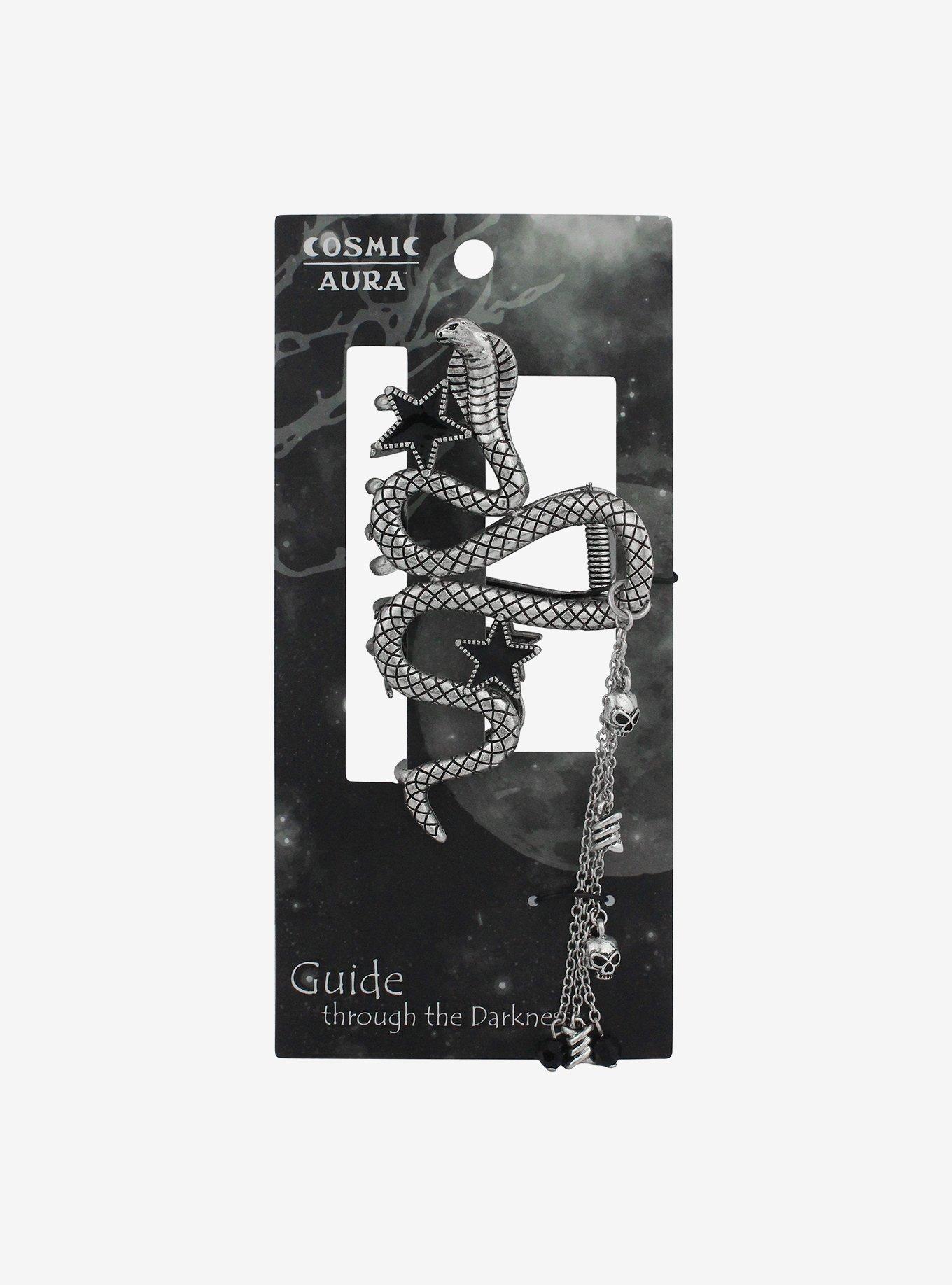 Cosmic Aura Snake Dangling Skull Claw Hair Clip, , hi-res
