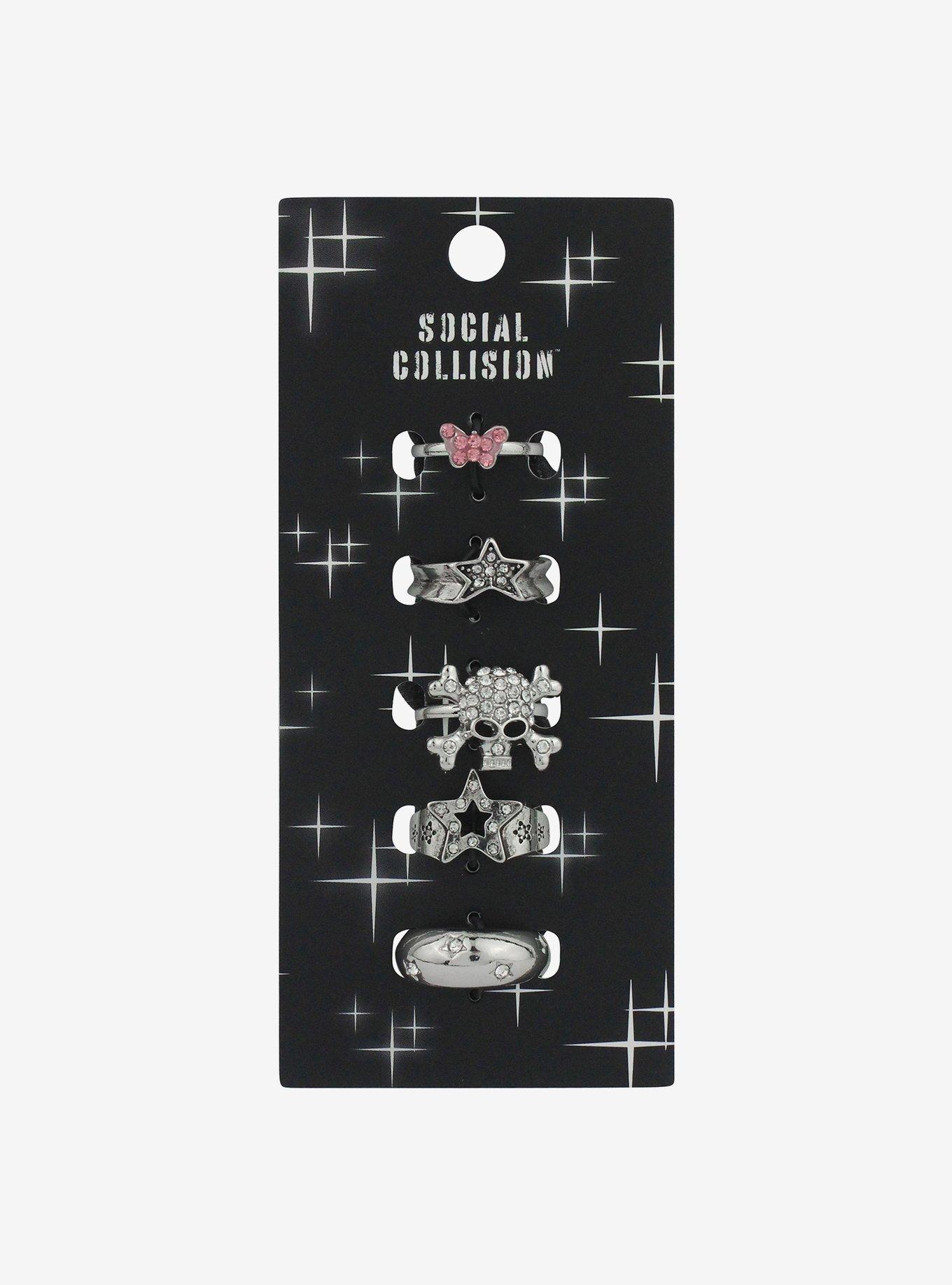 Social Collision Star Skull Bling Ring Set, , hi-res