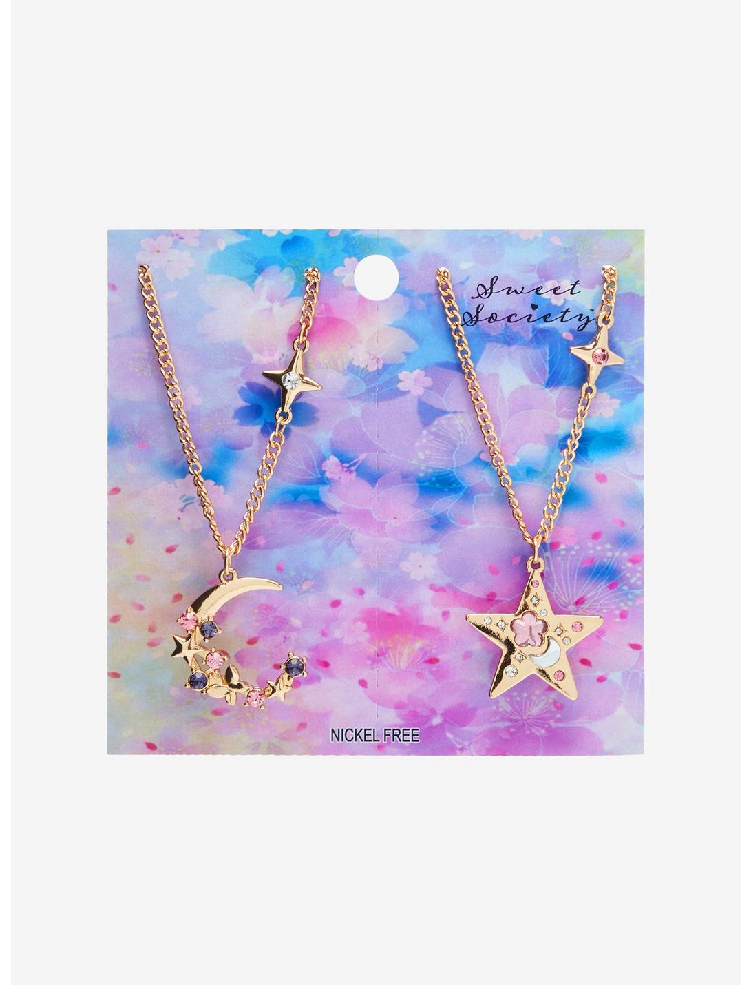 Sweet Society Moon & Star Pink Gem Best Friend Necklace Set, , hi-res