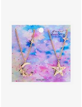 Sweet Society Moon & Star Pink Gem Best Friend Necklace Set, , hi-res