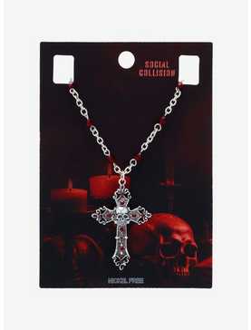 Social Collision Skull Gothic Red Cross Necklace, , hi-res