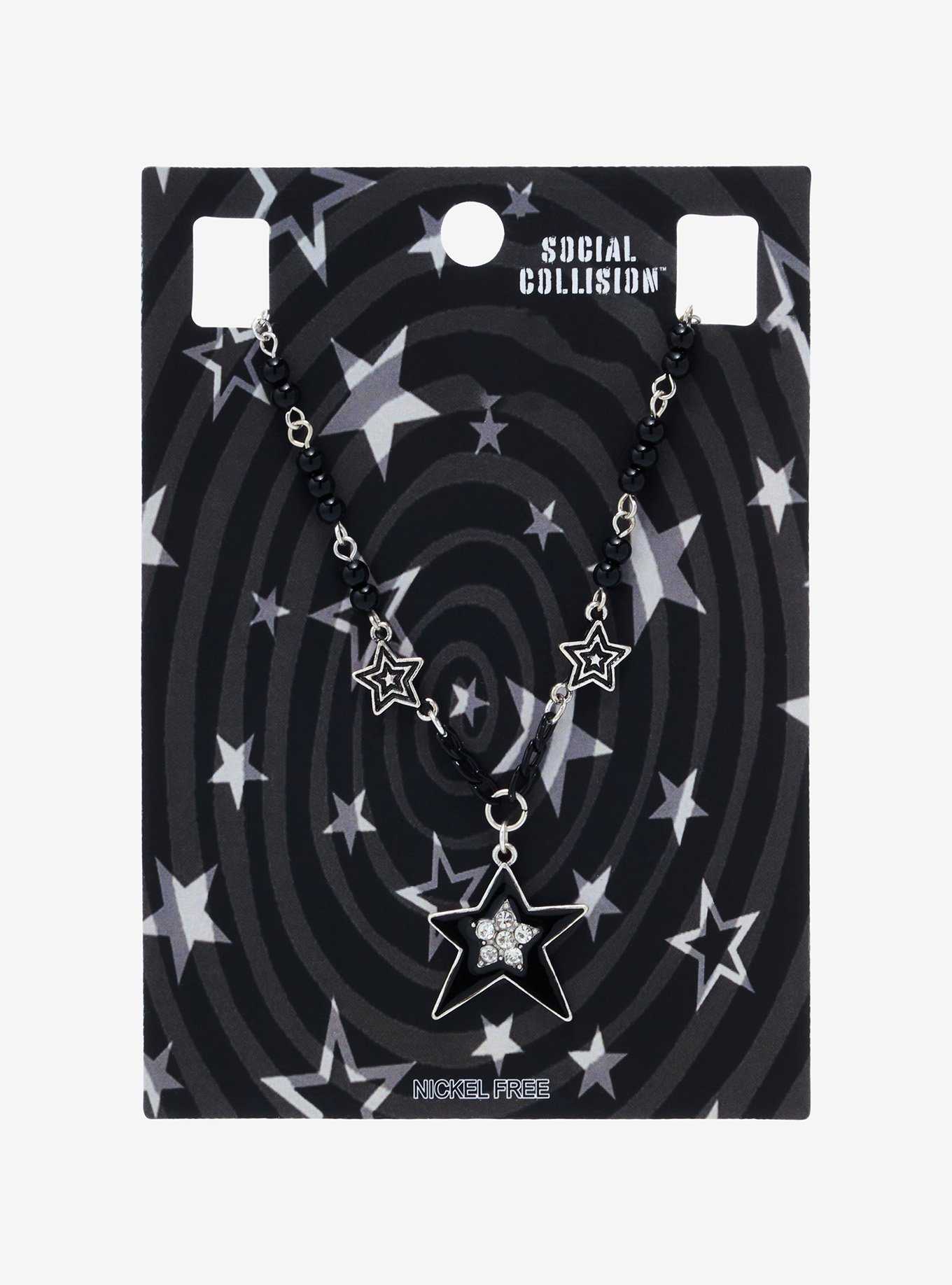 Social Collision Black Star Bead Necklace, , hi-res