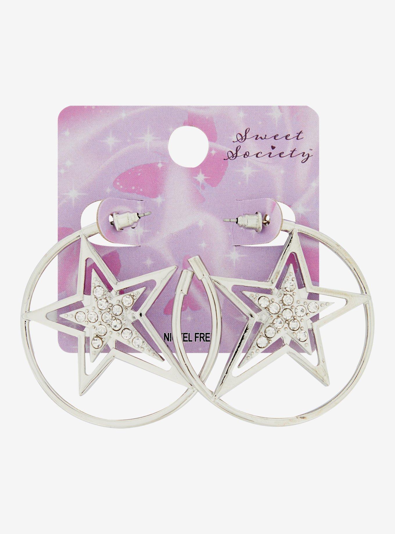 Sweet Society Star Rhinestone Hoop Earrings | Hot Topic