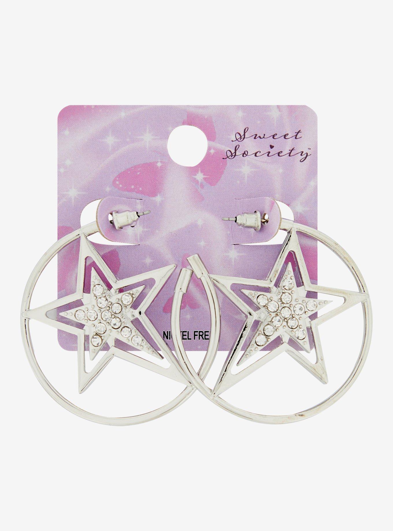 Sweet Society Star Rhinestone Hoop Earrings, , hi-res