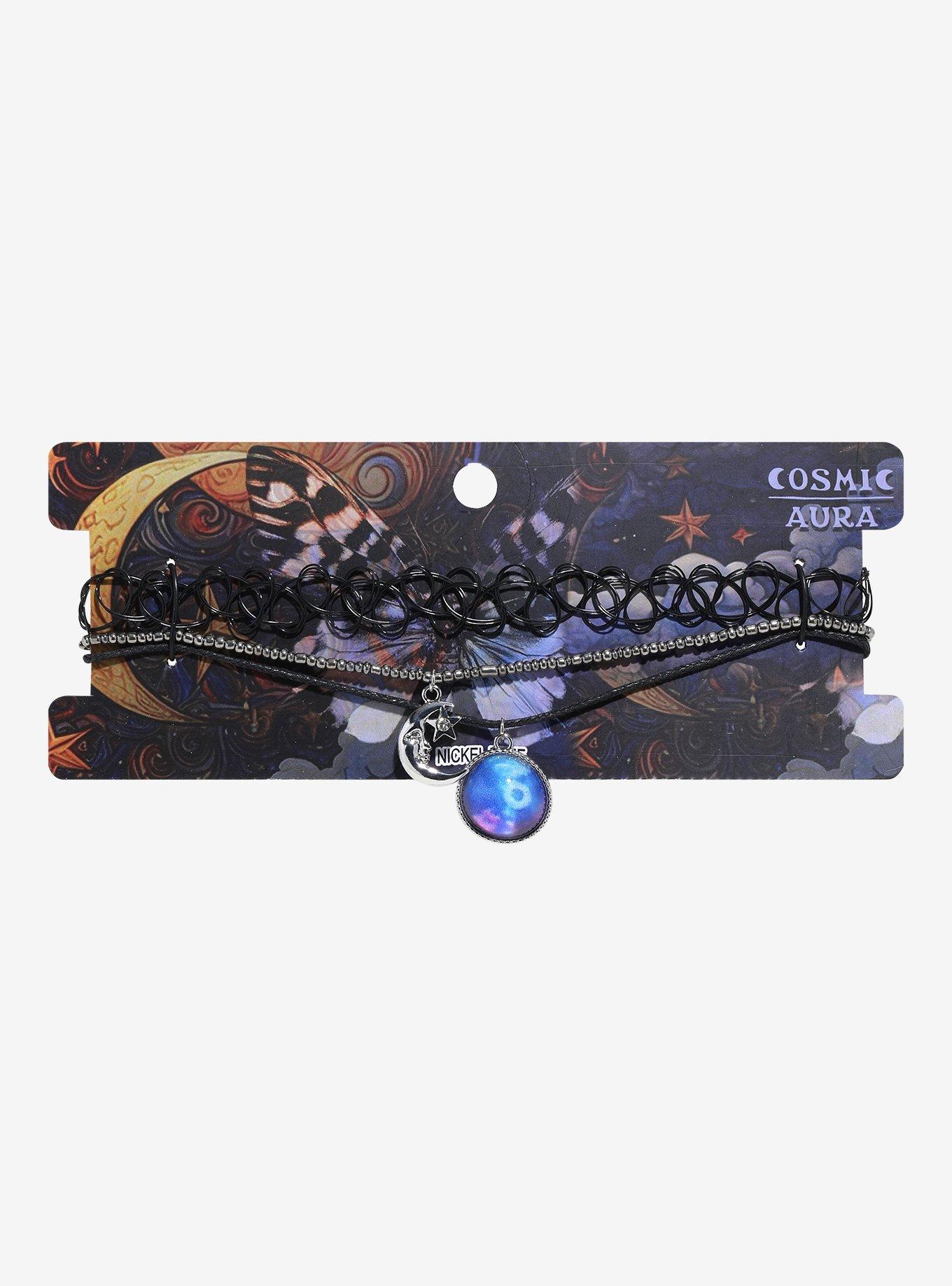 Cosmic Aura Blue Orb Moon Tattoo Choker Necklace Set, , hi-res