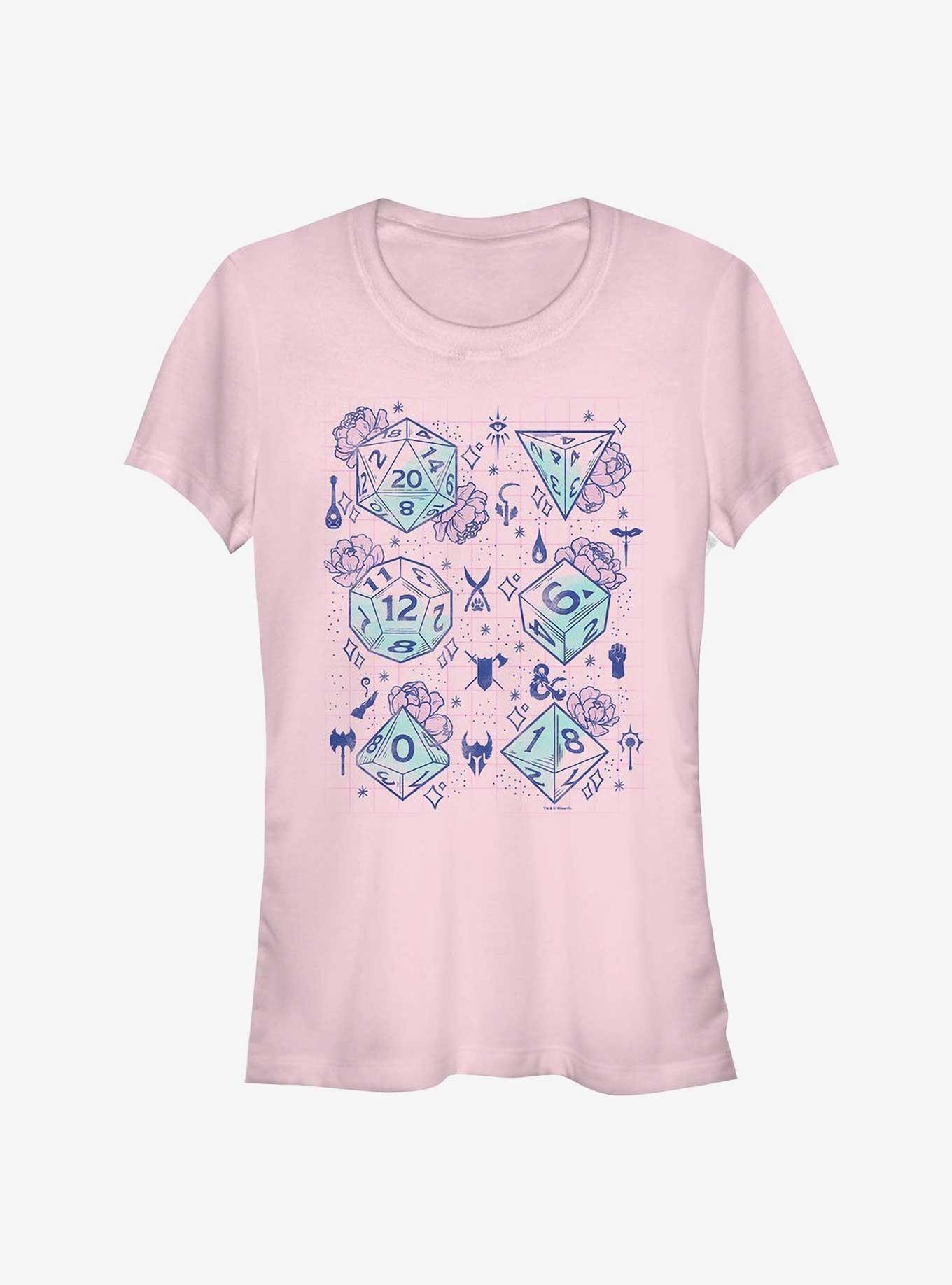 Dungeons & Dragons Floral Dice Girls T-Shirt, LIGHT PINK, hi-res
