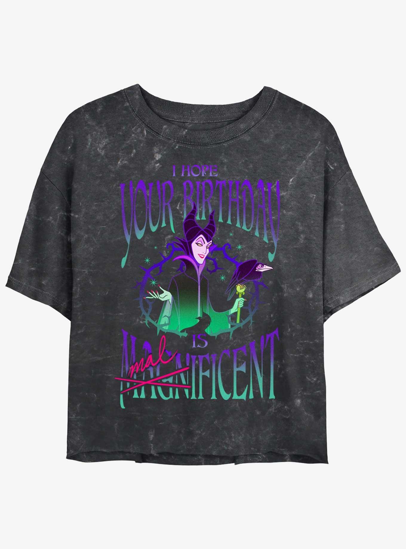 Disney Villains Hope Your Birthday Is Maleficent Girls Mineral Wash Crop T-Shirt, BLACK, hi-res