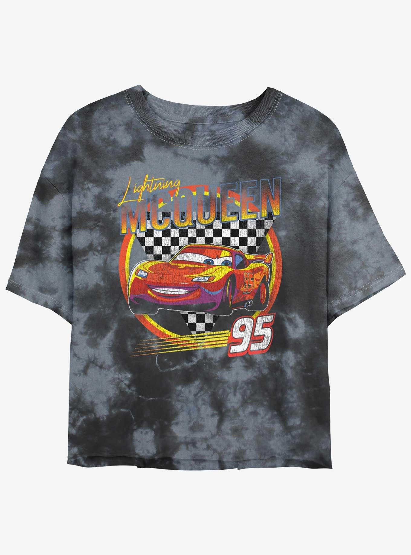 Disney Pixar Cars Lightning McQueen Vintage Girls Tie-Dye Crop T-Shirt, , hi-res