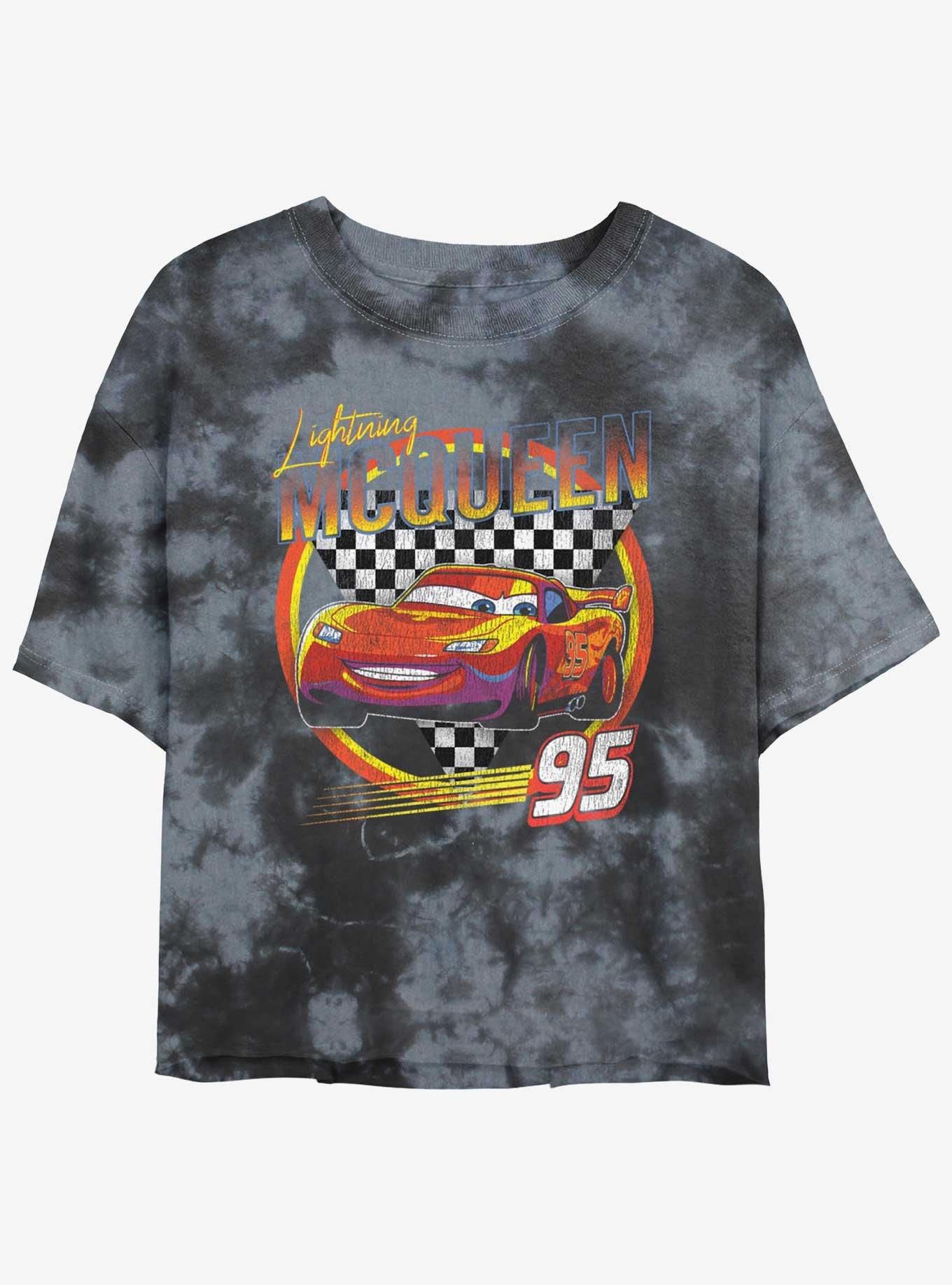 Disney Pixar Cars Lightning McQueen Vintage Girls Tie-Dye Crop T-Shirt, BLKCHAR, hi-res