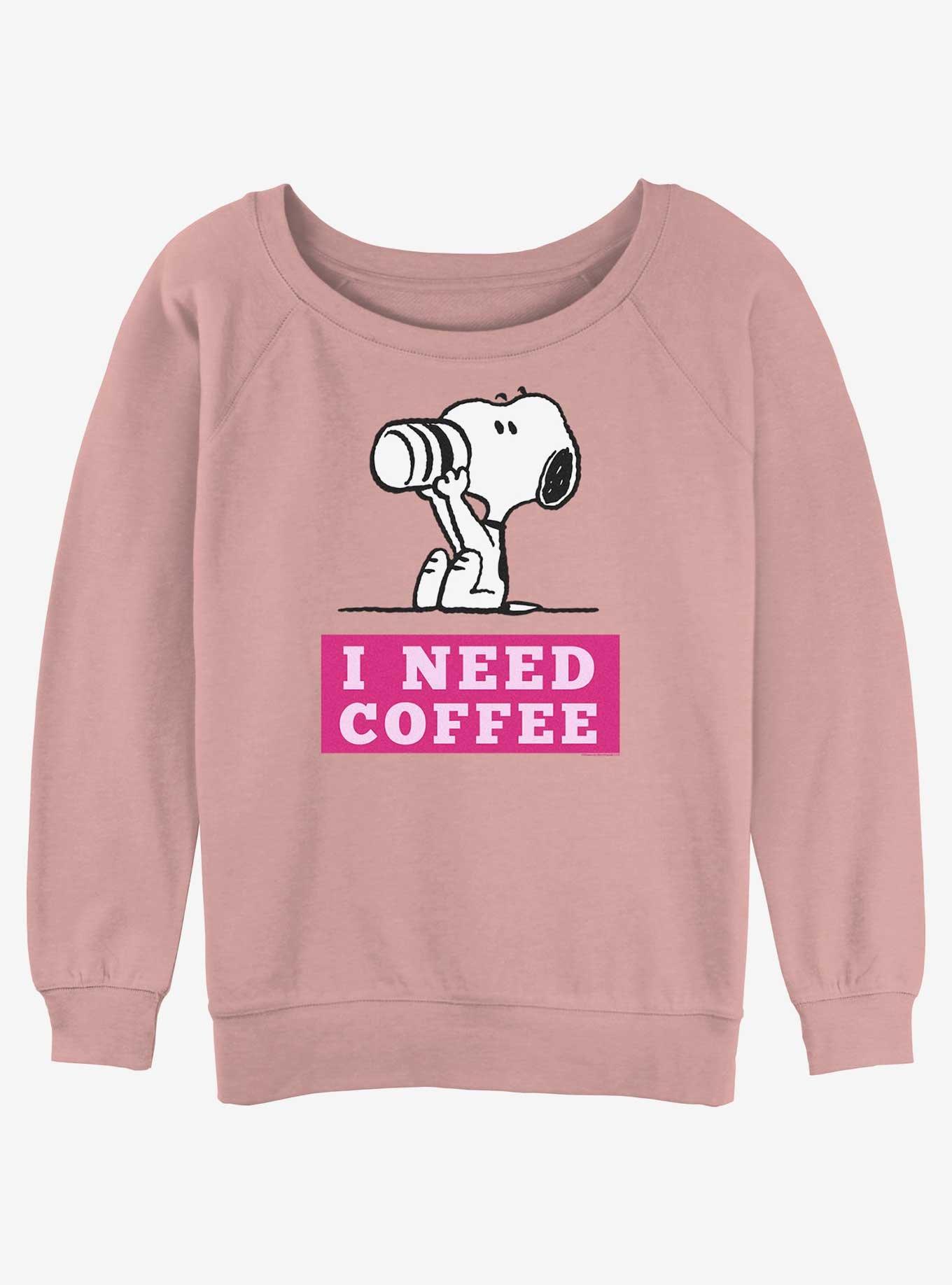 Peanuts Snoopy I Need Coffee Girls Slouchy Sweatshirt