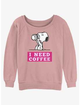 Peanuts Snoopy I Need Coffee Girls Slouchy Sweatshirt, , hi-res