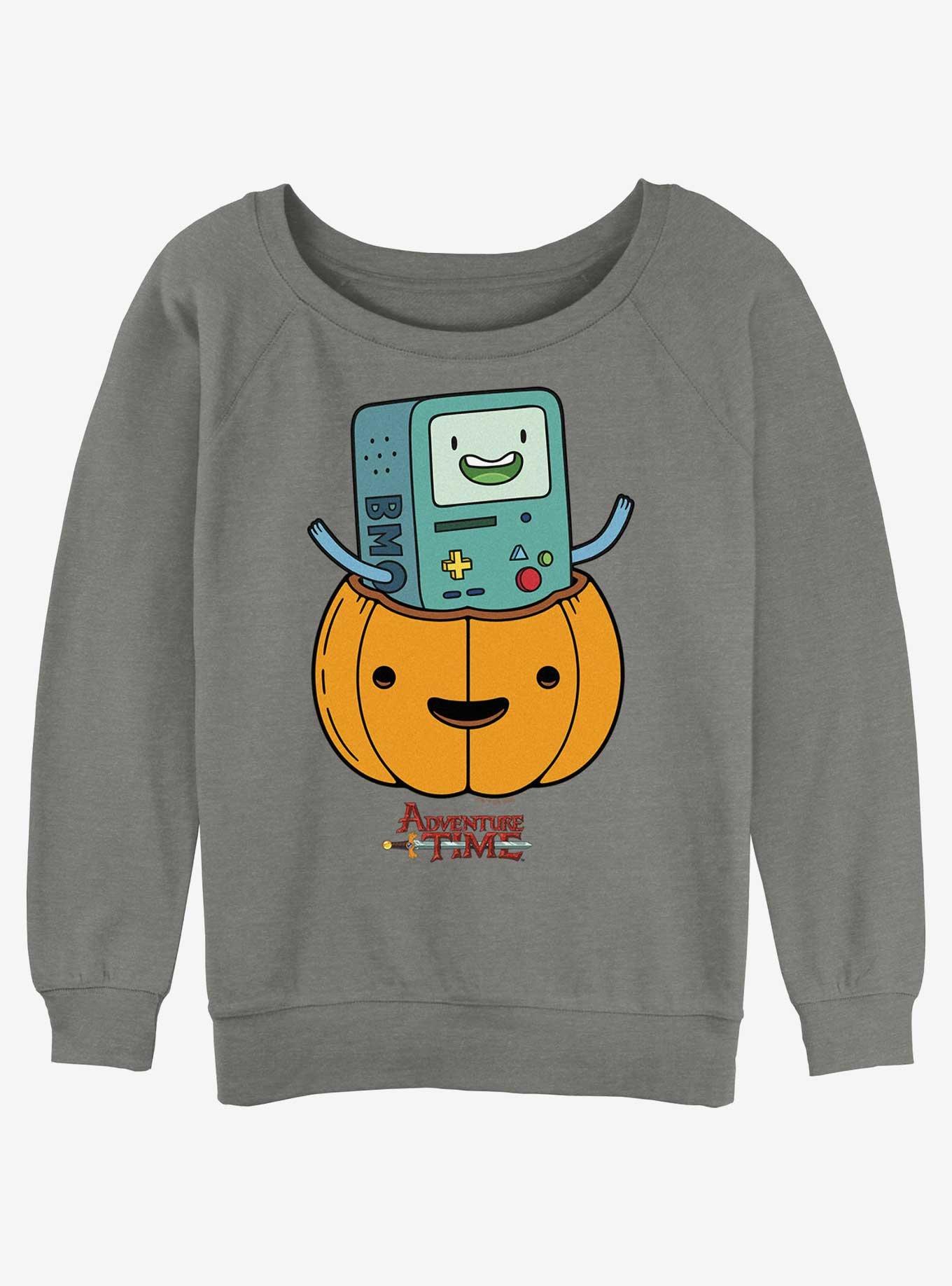 Adventure Time BMO Lantern Girls Slouchy Sweatshirt, GRAY HTR, hi-res